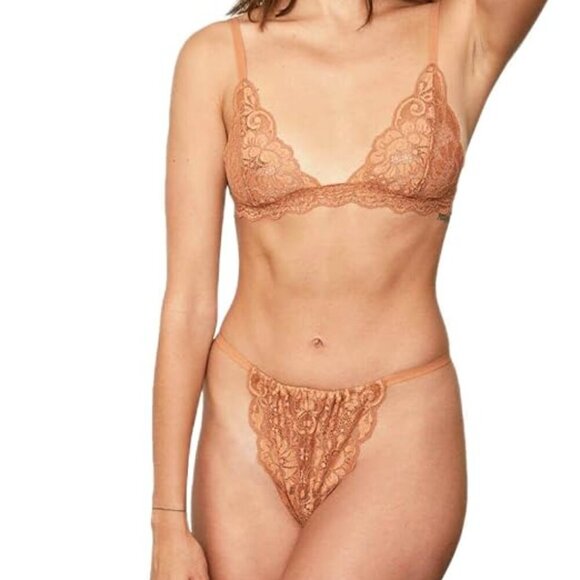NWT $30 HAH Chase Me Down Lace Panty Brown Sugar Nude Romantic Stretch XL - Picture 2 of 8